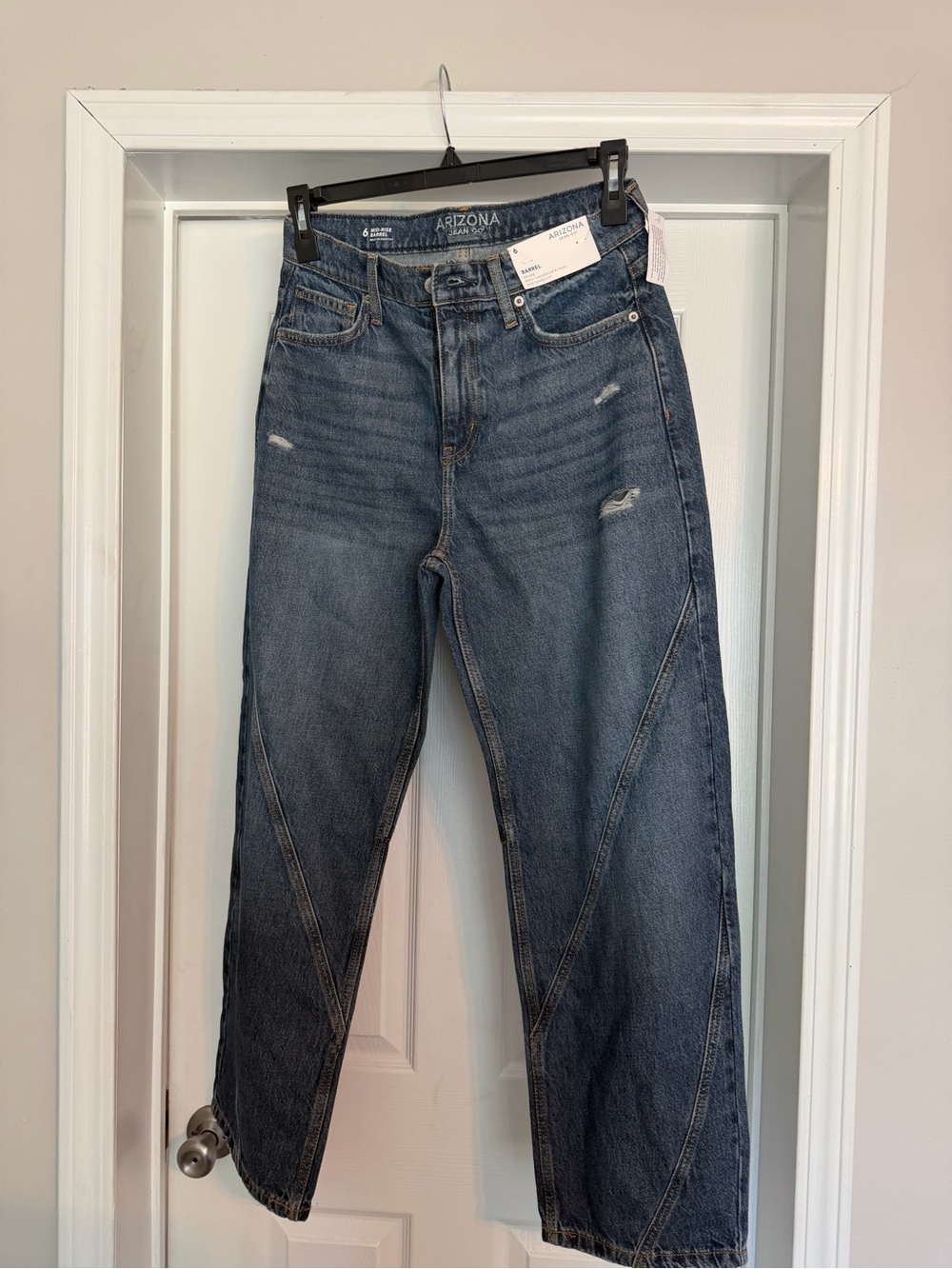 Arizona Jean Company Mid-Rise Distressed Barrel Jeans - Blue